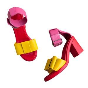 Comme des Garcons Pink/Red/Yellow Bow Heeled Sandals, size 39